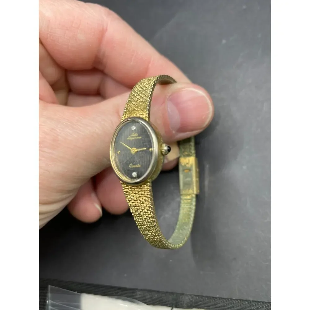Vintage Jules Jurgensen Quartz Diamond Oval Gold Tone Ladies Watch 4461